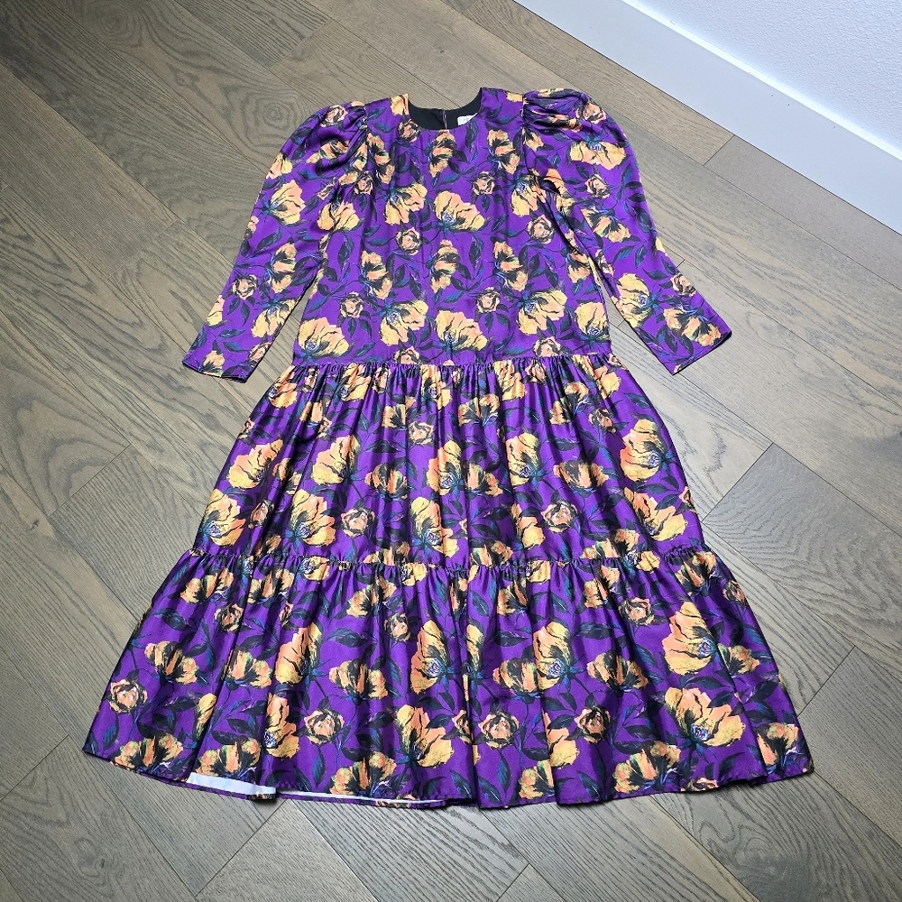 Purple Floral Midi Dress with Yellow Accents - Picture 12 of 15